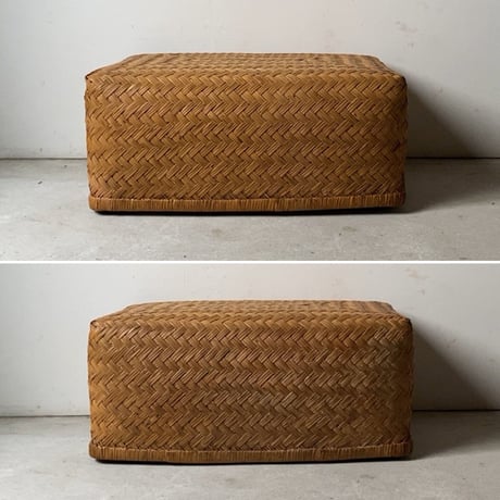 古い竹編みの行李 55cm  竹行李  柳行李  スズ竹 網代編み  ヴィンテージクラフト 保管箱 衣装ケース 道具箱 やや深型