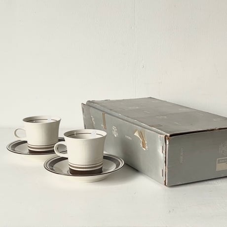 NIKKO ニッコー  オールドカップ&ソーサー箱入6客セット ダークブラウン ライン ジャパンヴィンテージ デッドストック 未使用品