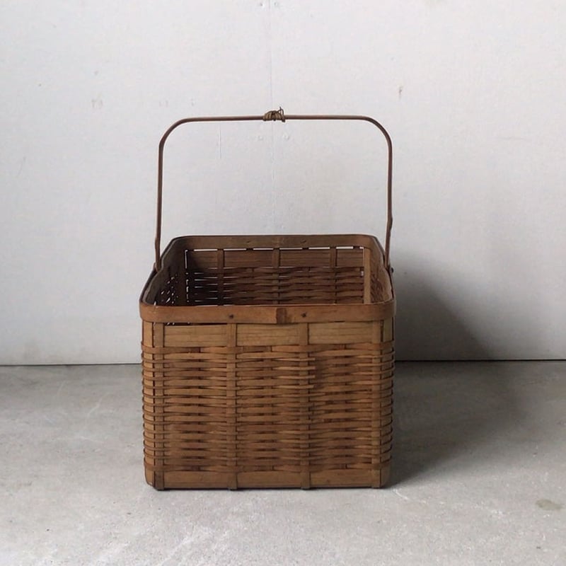 ヴィンテージ 竹籠 買い物籠 花器 花籠 竹編みかご 持ち手有り 古い