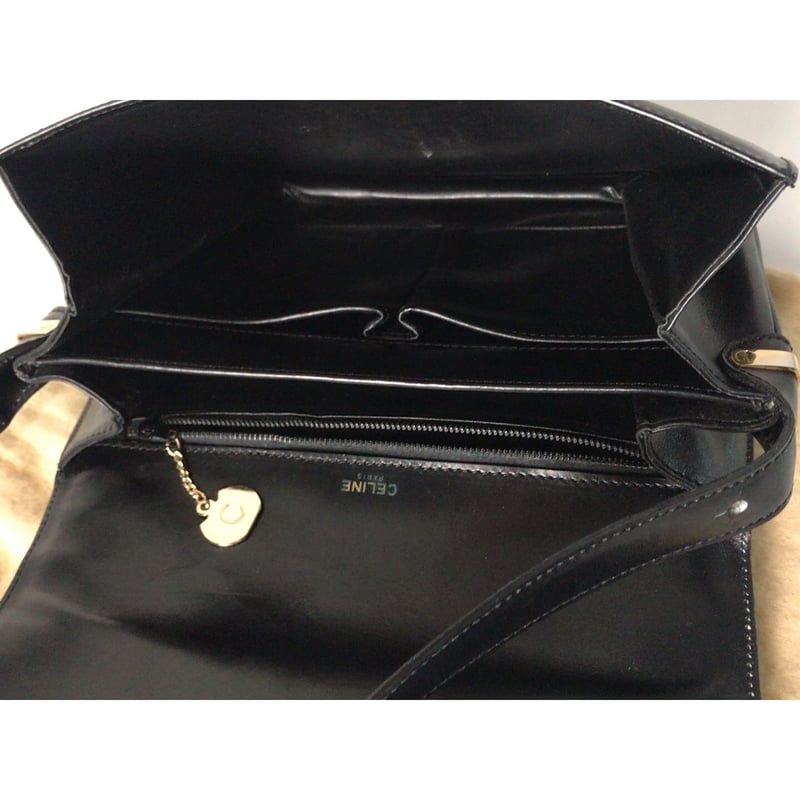 CELINE オールドセリーヌ ハンドバッグ blackレザー × gold金具