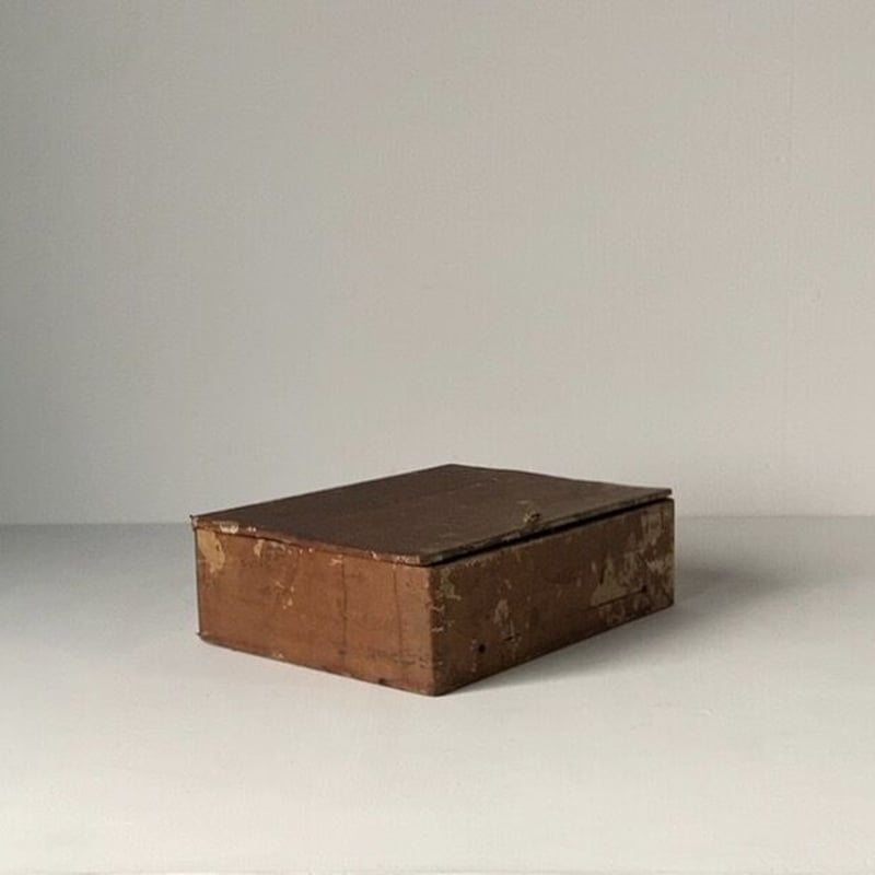 一閑張り 蓋付きの紙箱 21.5cm 紙貼り 柿渋 紐摘み 小物入れ 道具箱 墨