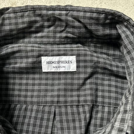 HEMISPHERES エミスフェール  80s90sヴィンテージ ボタンダウンシャツ ブラック/グレーのマルチプルチェック フレンチアイビー フレンチトラッド mensM 良品