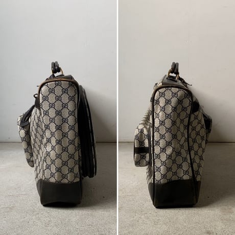 GUCCI オールドグッチ テニスラケット収納付 スポーツバッグ  GGコーティングキャンバス/レザー  ネイビー  ヴィンテージ グッチ テニスバッグ レアアイテム 希少珍品 中古美品