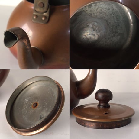 DOWA coppermate  ドーワ コッパーメイト　純銅ケトル  木の持ち手・木の摘み  ヴィンテージやかん  アンティークキッチンツール