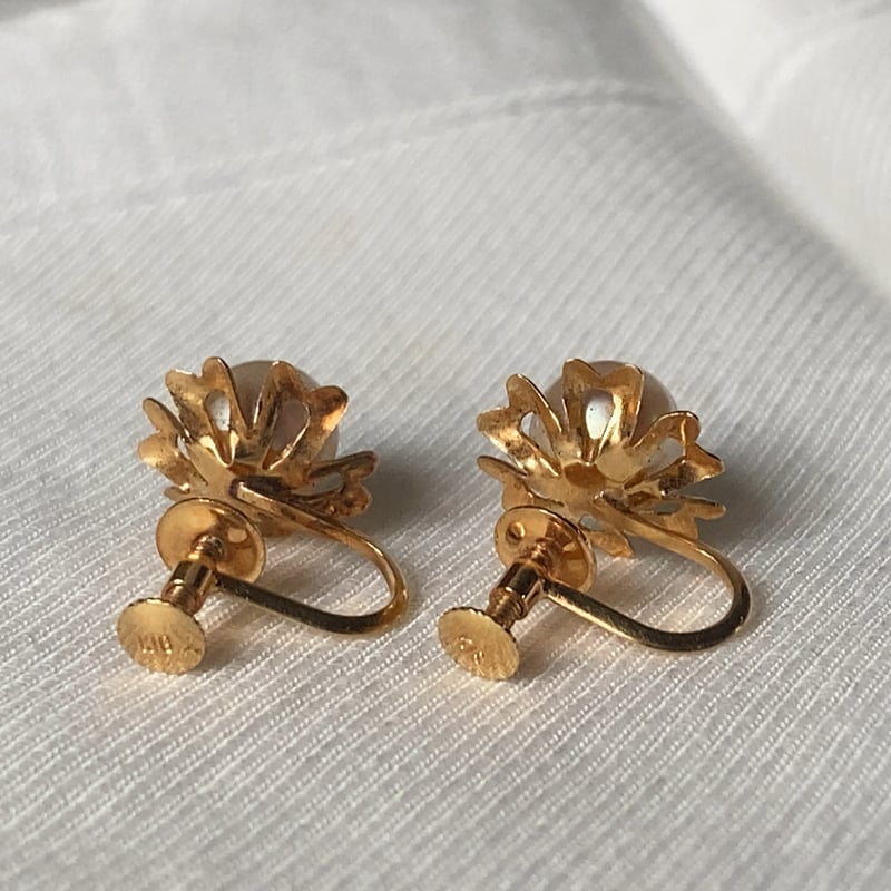 K18YG パール イヤリング フラワーモチーフ ヴィンテージジュエリー 本  