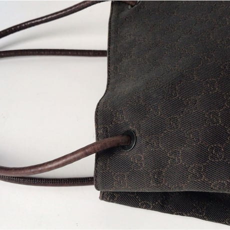 GUCCI グッチ   GGキャンバス   レザーロープトートバッグ   ダークブラウン   ヴィンテージ   中古美品