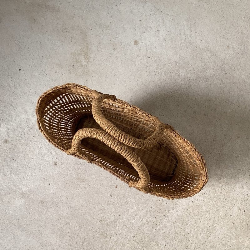 古いトート型編み籠 かごバッグ (小) 透かし編み 小型バッグ 鞄