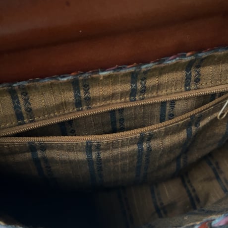 70s VINTAGE bag  OFFEL paris  オフィール パリス　レザー総編みハンドバッグ ケリー型 イントレチャート ブラウン クルミボタン 本革 革編み 中古良品