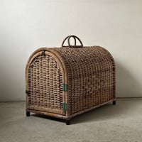 籐編みのペットキャリーバスケット 1960-1970年代のジャパンヴィンテージ ペットゲージ 日本製