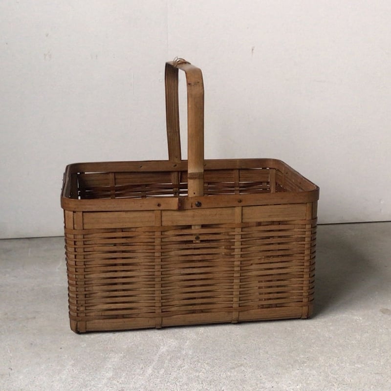 ヴィンテージ 竹籠 買い物籠 花器 花籠 竹編みかご 持ち手有り