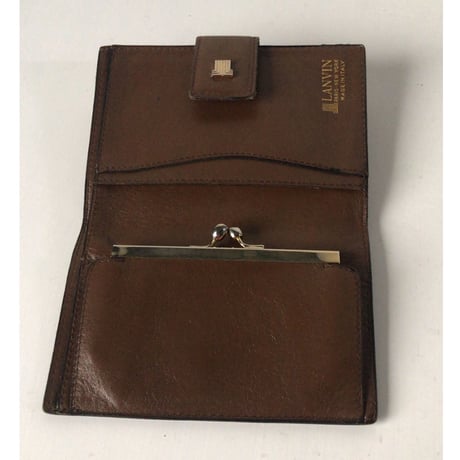 LANVIN ランバン  2つ折りコンパクトガマ口財布 ウォレット  レザー　ブラウン/ゴールド金具  ヴィンテージ オールドランバン