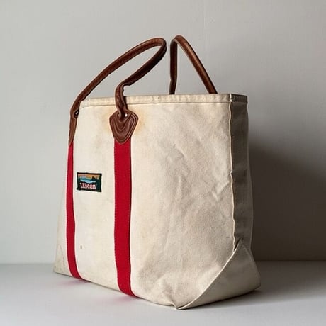LLBean (オールド エルエルビーン) 70s後期 ラージトート レザーハンドル/キャンバス  レッド/キナリ  ヴィンテージ トートバッグ 鞄  made in usa