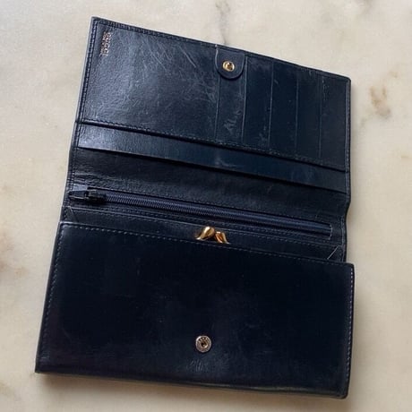 GUCCI  オールドグッチ  ロングウォレット ホースシューゴールド金具 ブラックスムースレザー 2つ折 がま口 70s80s ヴィンテージウォレット
