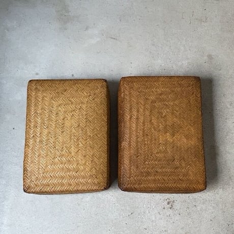 小さい竹行李33cm  昭和期  竹編みの道具箱 レターケース 古籠 古箱 竹工芸 古民藝