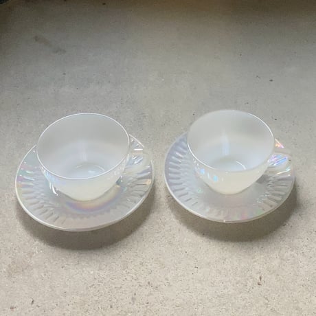 HEAT PROOF USA  フェデラル社製  オーロラミルクガラス カップ＆ソーサー 2客セット アメリカ製 1970s 完品範疇