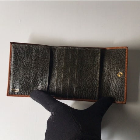 CELINE セリーヌ　ヴィンテージセリーヌ コンパクトウォレット  2つ折りガマ口  型押しレザー/ヌメ革　マカダム エンボス