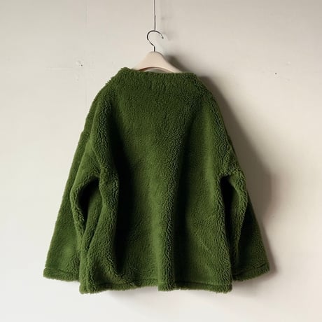 mao made  マオメイド  モックネックノーカラーボアジャケット  もこもこ いつものモックネックジャケット ピスタチオグリーン　中古良品