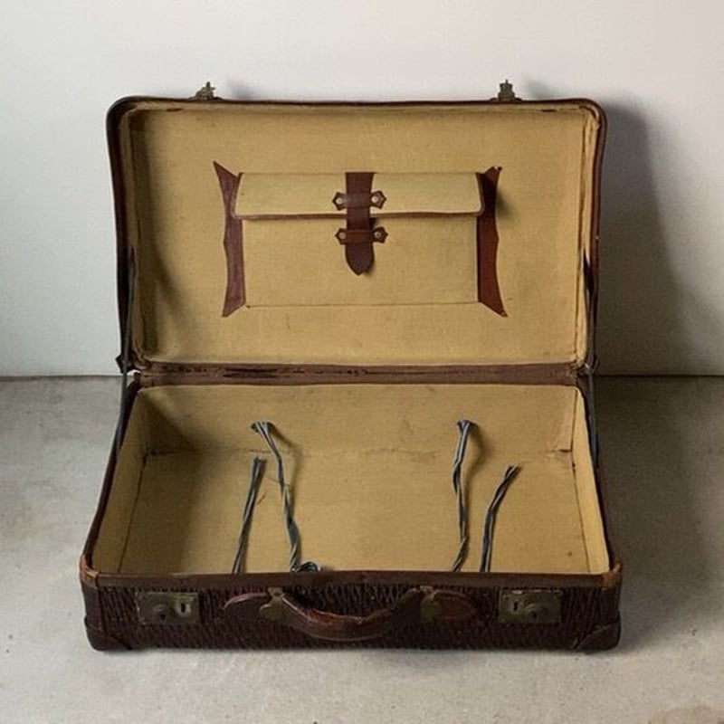 昔のトランクケース柳行李 革やなぎごうり アンティーク店舗什器