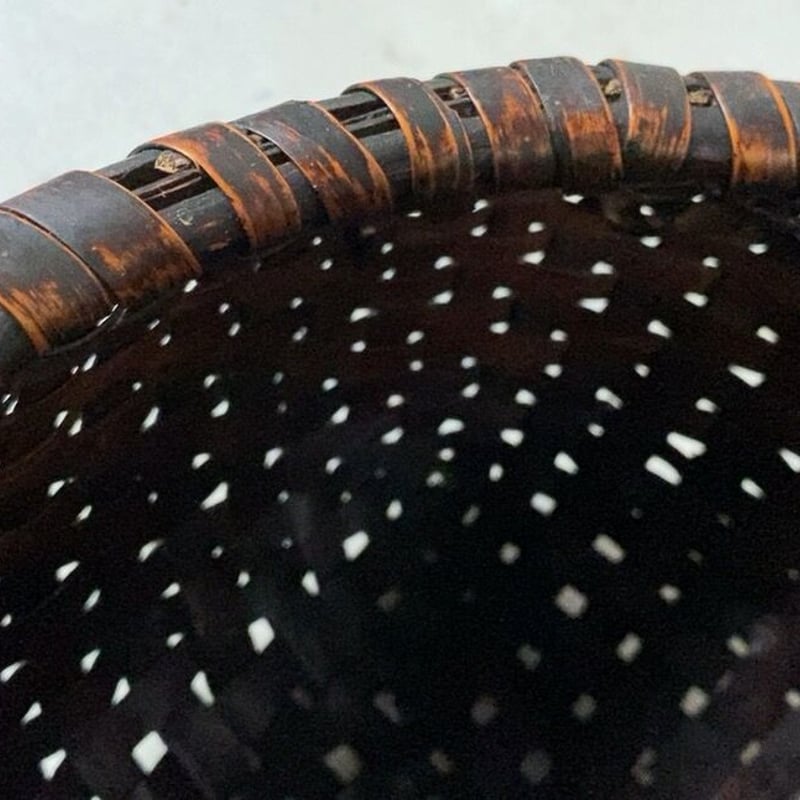 古い炭斗 天然素材 内張の無し 編みかご アンティーク花籠 エイジング