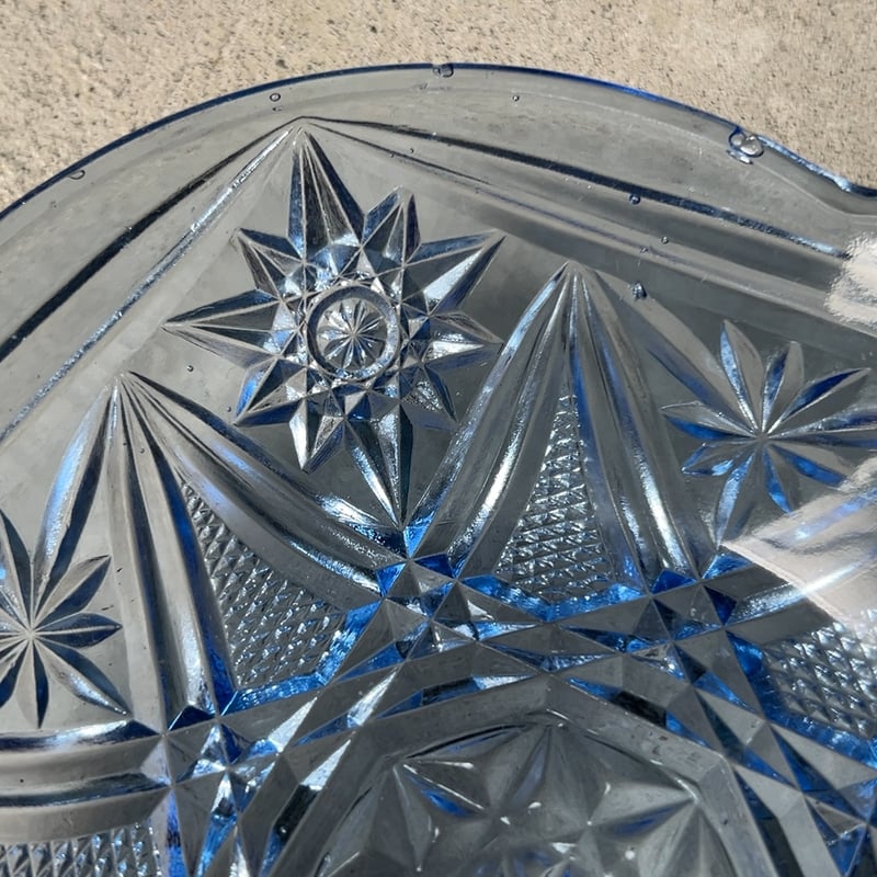 アンティークプレスガラス デザートプレート 大皿 幅約20cm