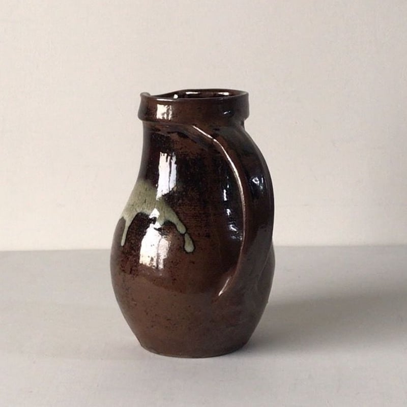 小石原焼 8寸ピッチャー 飴釉・打掛 把手壺 水差 花器 ジャグ。民藝