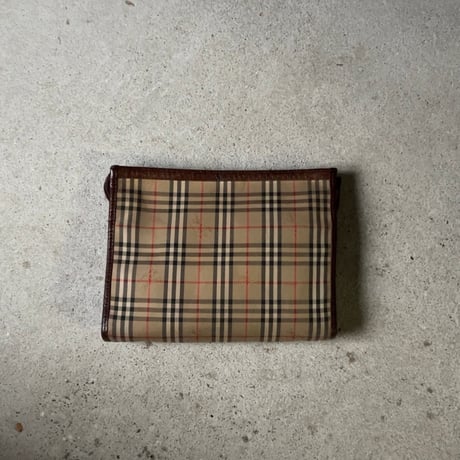 Burberrys バーバリーズ  レザーコンビ ノバチェック ヴィンテージクラッチバッグ セカンドバッグ 化粧ポーチ ゴールドホースロゴ 中古良品