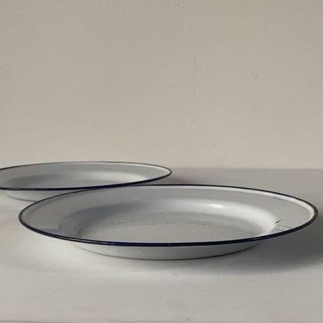 SKER SWEDEN スエーデン製 ヴィンテージ ホーロー皿 24cm 2枚セット 琺瑯 白/紺 ネイビー