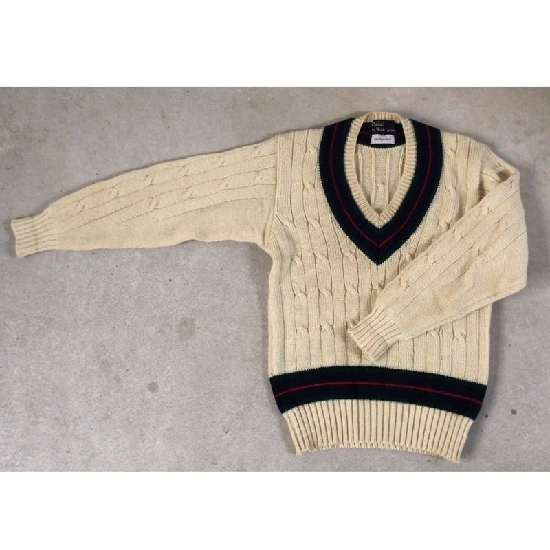 希少レア80sラルフローレンチルデンニットケーブル編み緑タグ名作Vネックトラッド Ralph Lauren - 希少レア80sラルフローレンチルデンニットケーブル編み