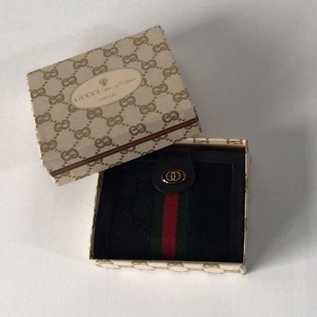 GUCCI オールドグッチ 2つ折りWホックコンパクトウォレット ミニ財布 レザー/ GGキャンバス ブラック 極美品　ヴィンテージウォレット