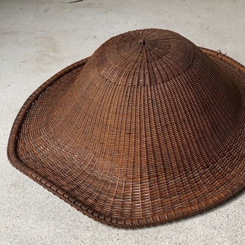 江戸期ー明治期 籐編陣笠 編み笠 網代笠 旅笠 籐笠 騎射笠 端反笠 日除
