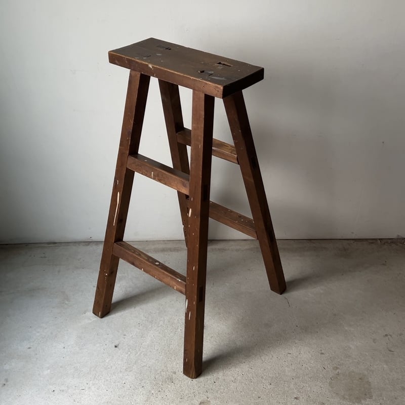 ヴィンテージ木製折りたたみ脚立 木製折りたたみ踏み台 約65cm 三段タイプ 3段 ステップチェア ステップ