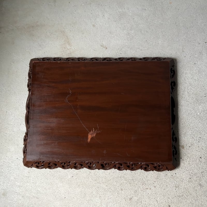 木製 木彫り 脇取盆 持手盆 純喫茶 スクエアトレー 唐草装飾 角盆