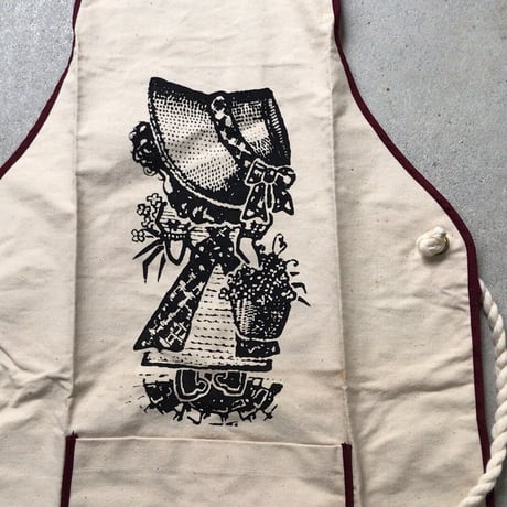 70s ヴィンテージ エプロン 花摘み少女柄 グラフィック デッドストック 未使用品