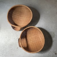 丸い片口ざる 入れ子2点セット  竹編みザル 竹笊 竹籠 竹工芸 竹細工 工芸品 手仕事 古民藝 古民具 古道具 ジャパンヴィンテージ