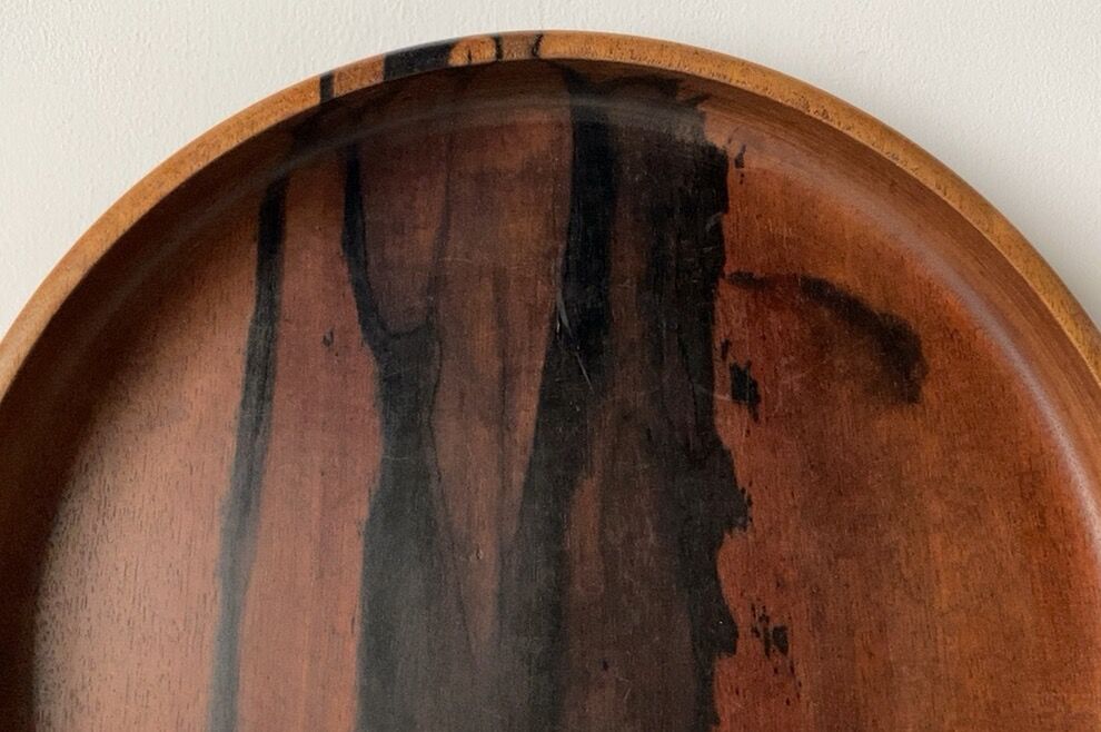 と*ぐ様 黒柿丸盆 くり貫き 極上杢　煎茶盆　ヴィンテージ　希少 と*ぐ様 黒柿丸盆 くり貫き 極上杢煎茶盆ヴィンテージ希少
