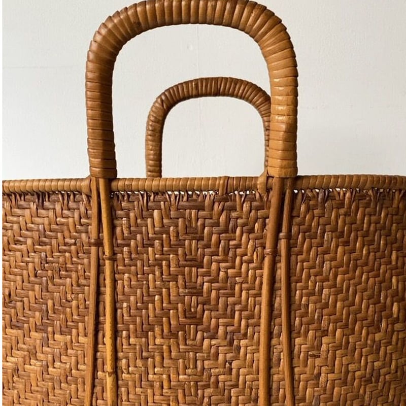民藝カゴバッグ 古い竹編みのトート型ヴィンテージ買い物籠 古い編み