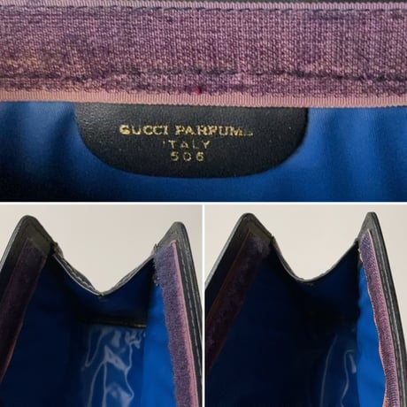 GUCCI PARFUMS  グッチパフューム オールドグッチ  コーティングGGキャンバス/レザー シェリーライン 紺赤  23cm 小型  ヴィンテージ コスメ ポーチ 化粧ポーチ