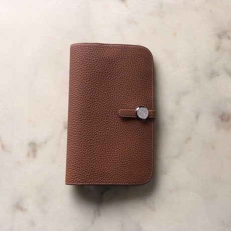 HERMES エルメス ドゴンデュオ(GM)  トゴ  ゴールド  シルバー金具  D刻印(2019年製) 財布 ウォレット 中古極美品