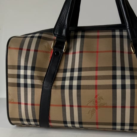 Burberrys バーバリーズ  ミニボストンバッグ レザーハンドル ノバチェック オールドバーバリー ヴィンテージバーバリーゴールドホースロゴ　中古極美品