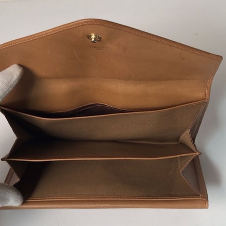 CELINE オールドセリーヌ Wレターフラップ長財布  マカダム レザー/PVC  ベージュ ゴールド  80s90sヴィンテージ ウォレット 中古良品