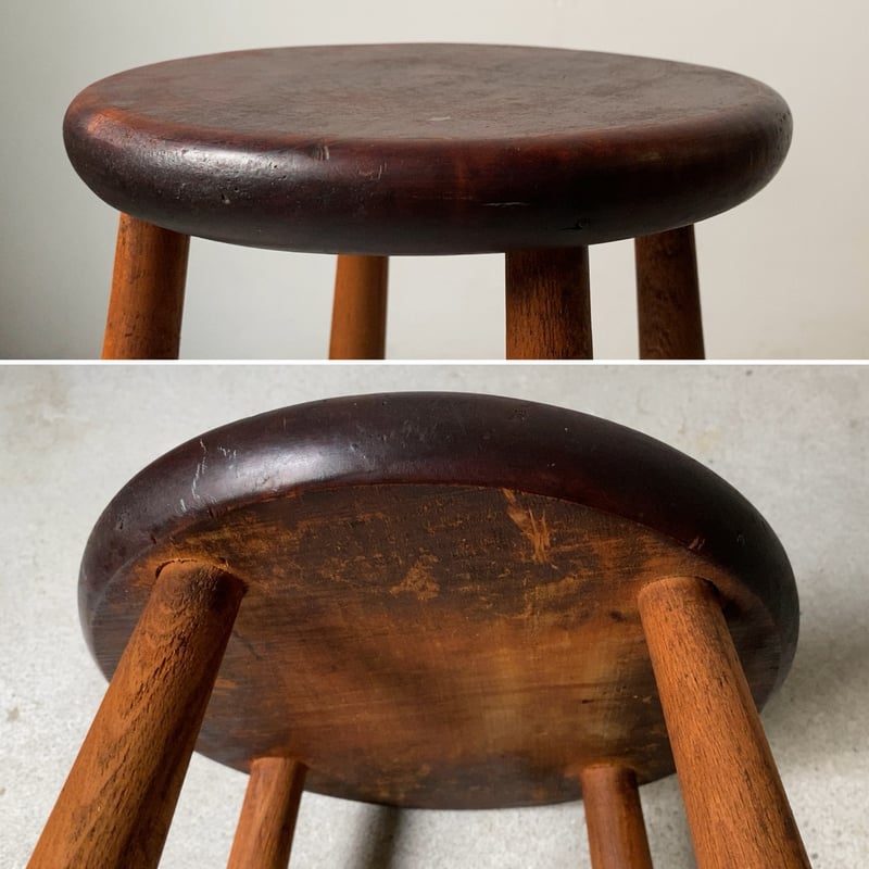 檜の半丸椅子(85)　値下げ❕大変座りやすく、つるつるに仕上げ、アンティーク調 アンティーク スツール 木製丸椅子 広葉樹座面 木肌・木目・艶感