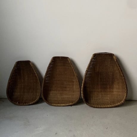 片口ざる 入れ子3点セット ヴィンテージ 箕ざる 竹編みザル 竹工芸 竹細工 工芸品 古民藝 古民具 古道具