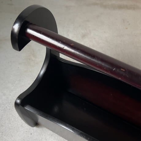FUJI FURNITURE 富士ファニチア ヴィンテージマガジンラック ワンハンドル波型 グラデーションカラー 木製本立て 木製雑誌入れ 木工家具 70s 古作 良品