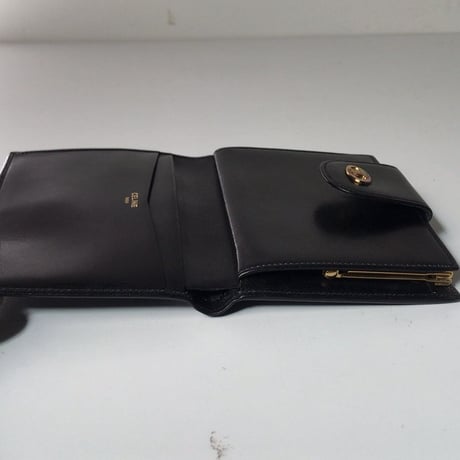 CELINE セリーヌ ガマ口 コンパクト財布 マカダム カーフレザー  ブラック  オールド ヴィンテージウォレット　中古極美品