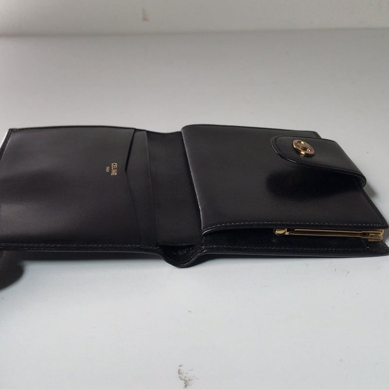 CELINE セリーヌ ガマ口 コンパクト財布 マカダム カーフレザー CELINE セリーヌ ガマ口 コンパクト財布 マカダム カーフレザー