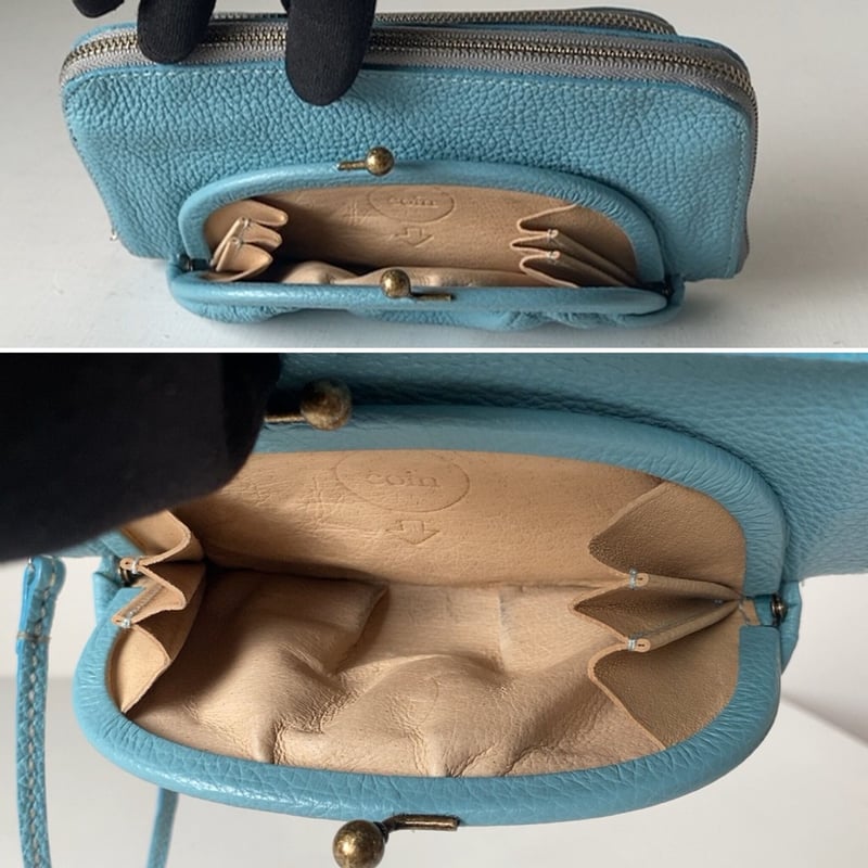 ebagos エバゴス 型押レザー口金ファスナー財布 ターコイズ ebagos エバゴス 型押レザー口金ファスナー財布 ターコイズ