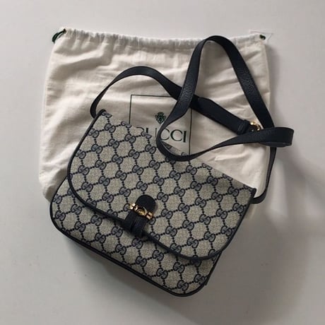 GUCCI グッチ オールドグッチ  コーティングGGキャンバス  ショルダー バッグ ネイビー  ヴィンテージ 中古美品