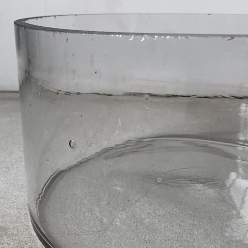 アンティーク ガラス器 桶型メダカ鉢 古い円柱型口摺水槽 昭和初期