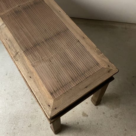 古い木製ベンチ 無垢材＋竹格子 留め継加工 長椅子 縁台 夕涼み グッドサイジング グッドエイジング 完品