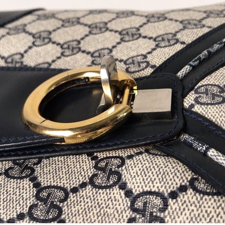 GUCCI グッチ オールドグッチ コーティングGGキャンバス/レザー ショルダー バッグ ネイビー ヴィンテージ 中古美品